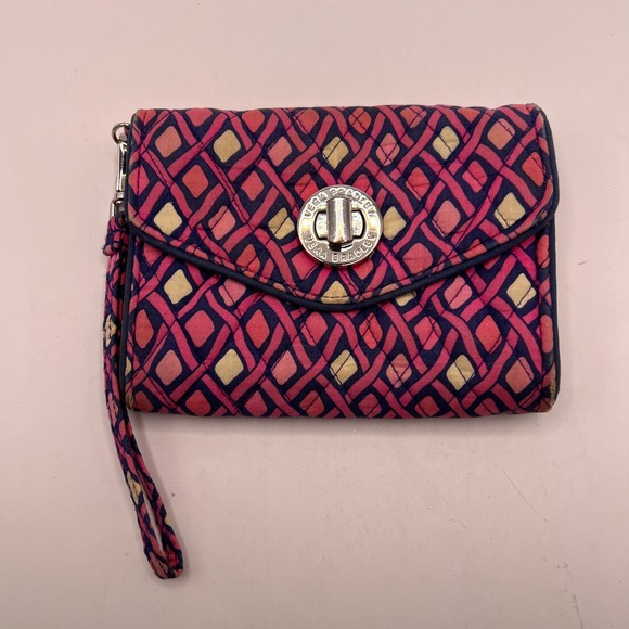 Vera Bradley Handbags - Vera Bradley Ribbons Turnlock Wallet Pink Blue Quilted Cotton Wristlet